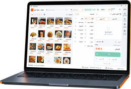The same order screen in use: the categories, the items chosen and the order total.